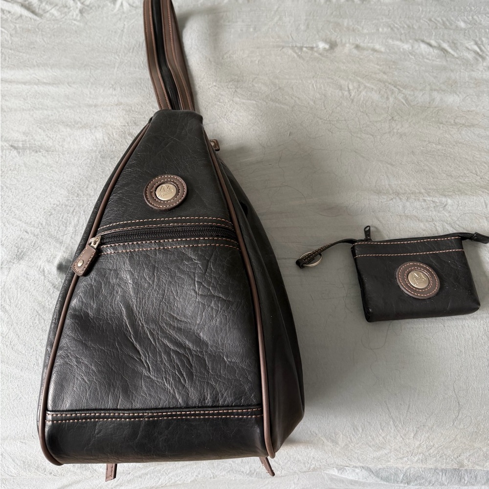 Stylish Brown Leather Sling Bag Set
